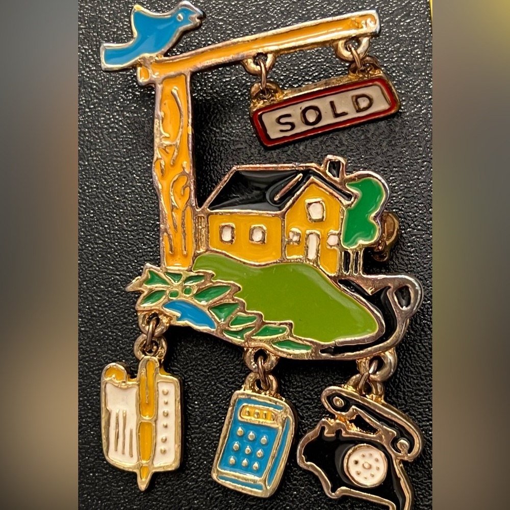 Vintage Realtor Sold Sign Pin/Brooch Real Estate Charms Signed @DM